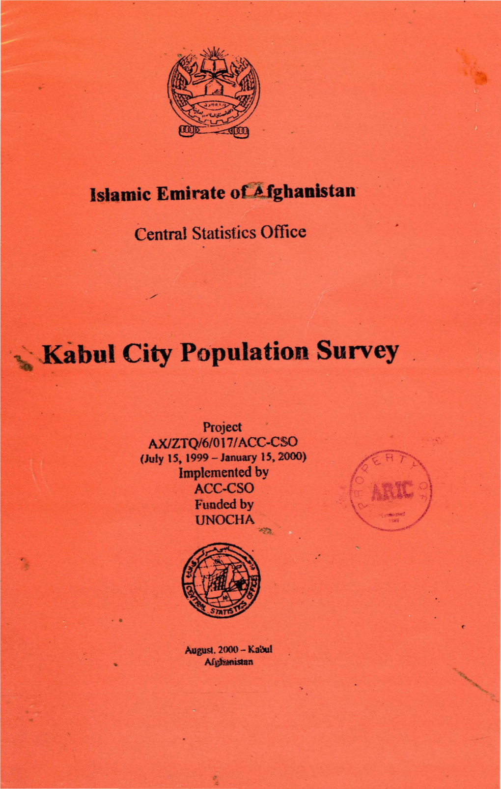 · . ~ .. Kabul C.Ity Population Survey