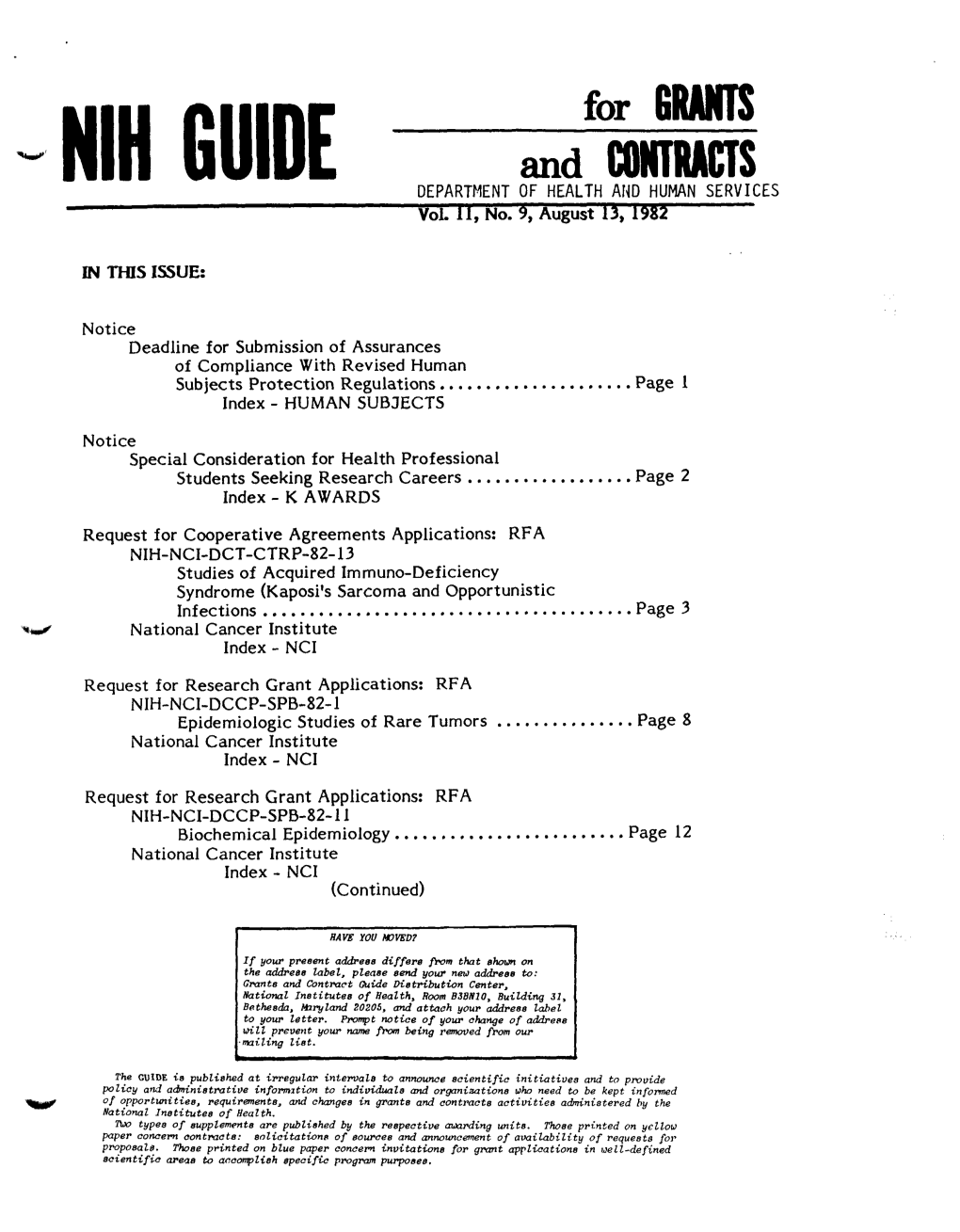 NIH GUIDE DEPARTMENT of HEALTH and HUMAN SERVICES Vol 11, No