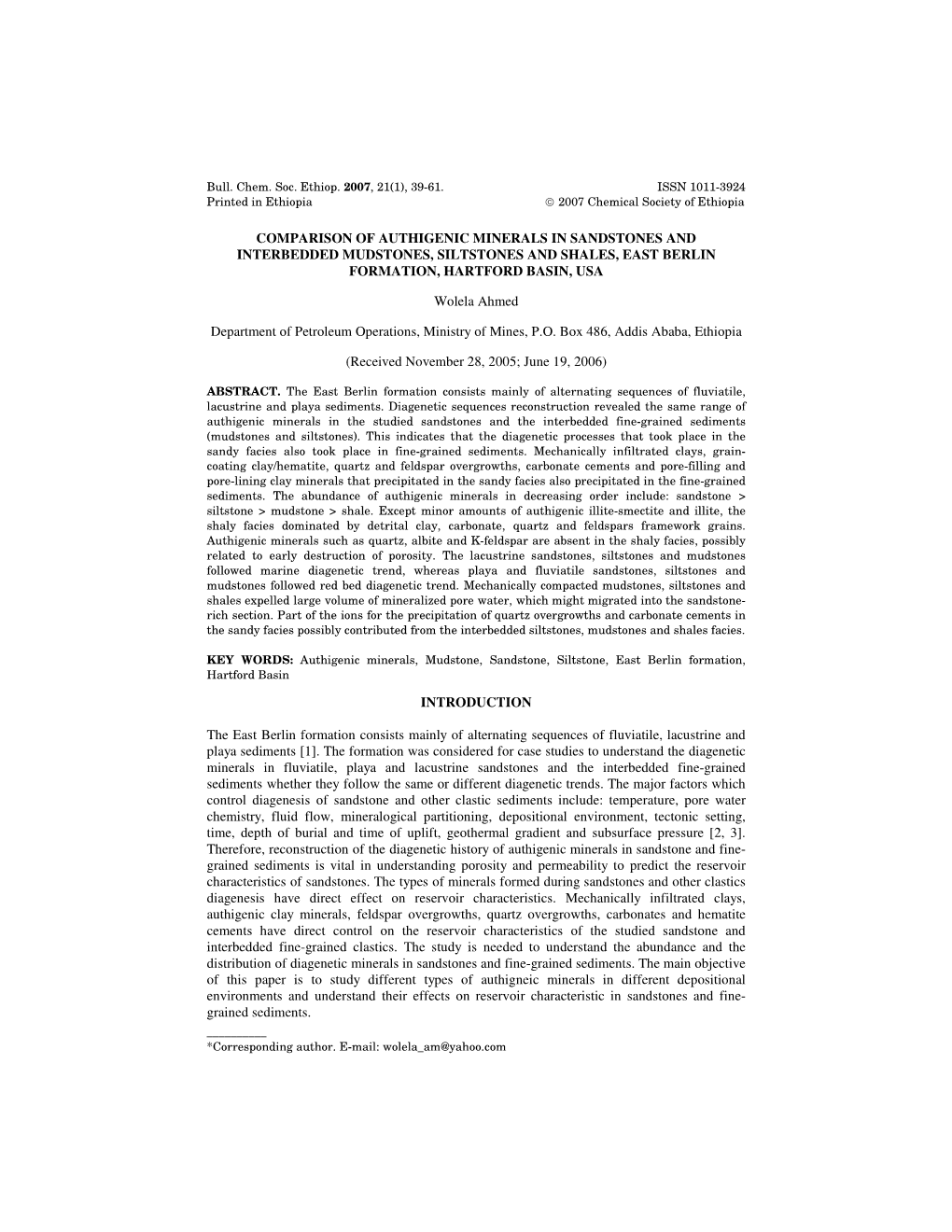 Comparison of Authigenic Minerals in Sandstones and Interbedded Mudstones, Siltstones and Shales, East Berlin Formation, Hartford Basin, Usa