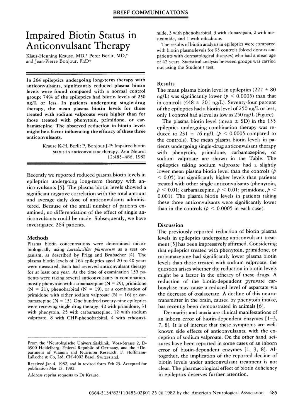 Impaired Biotin Status in Ankonvulsant Therapy