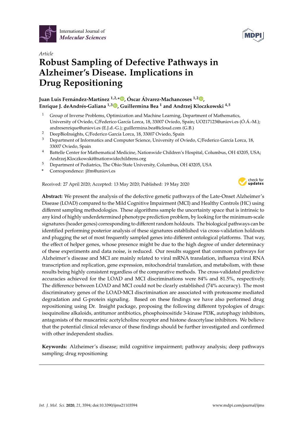 Robust Sampling of Defective Pathways in Alzheimer's Disease. Implications in Drug Repositioning