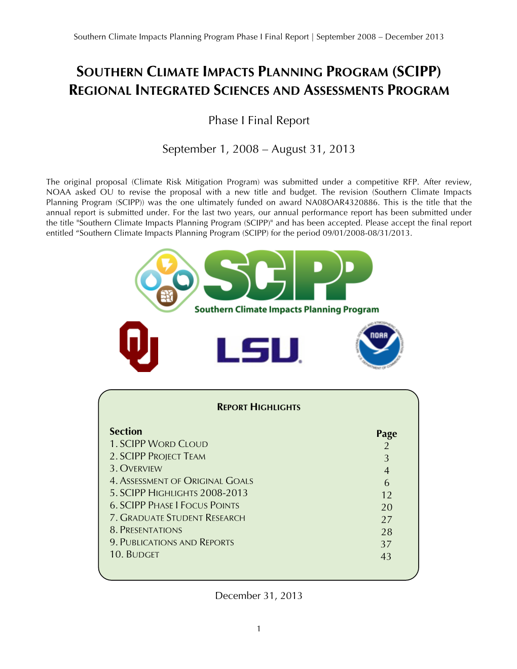 SCIPP Phase I Final Report