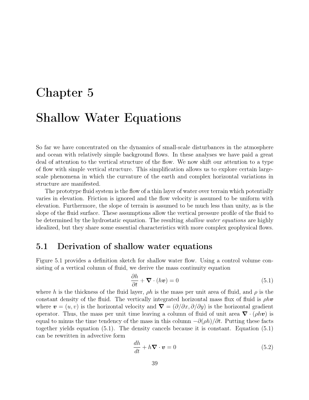 Chapter 5 Shallow Water Equations