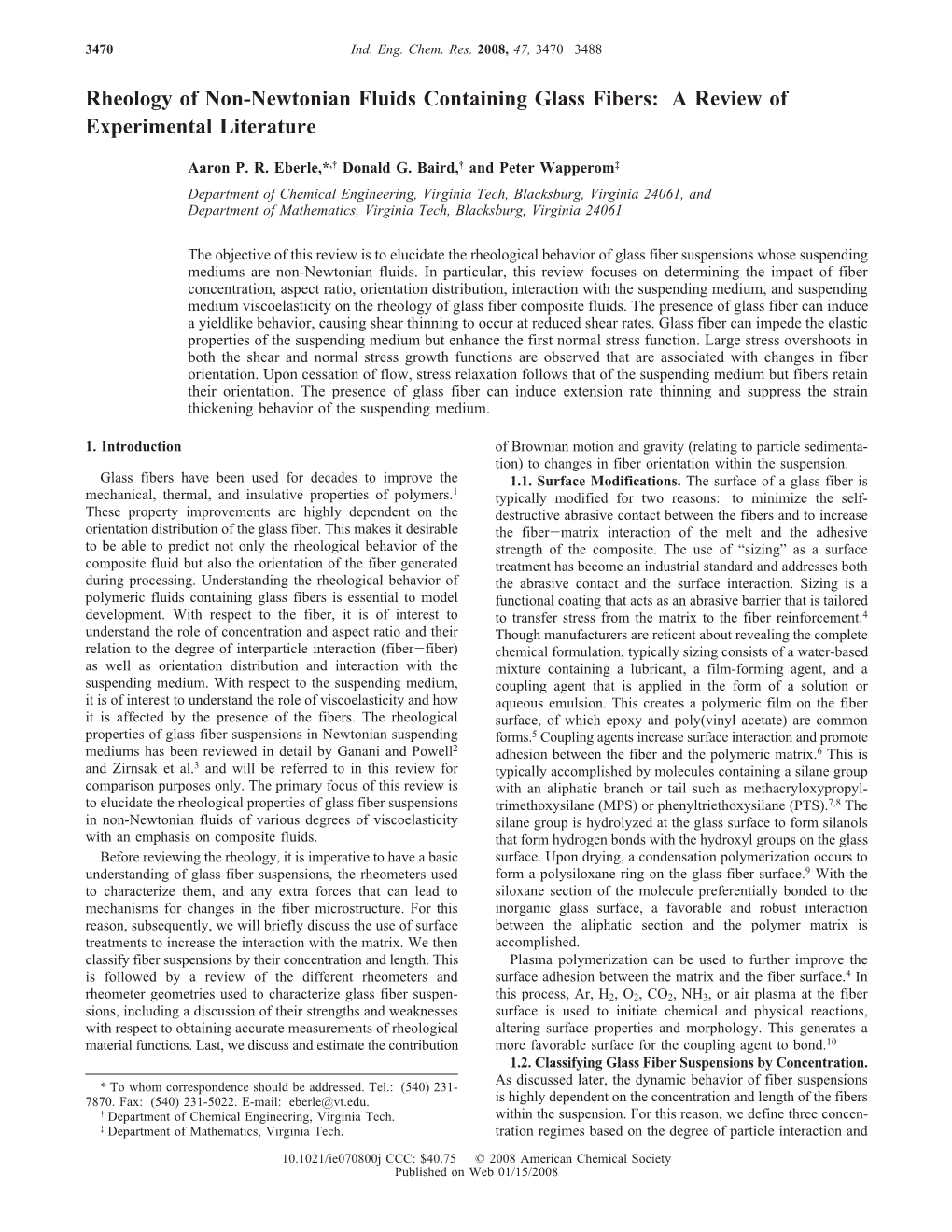 Rheology of Non-Newtonian Fluids Containing Glass Fibers: a Review of Experimental Literature