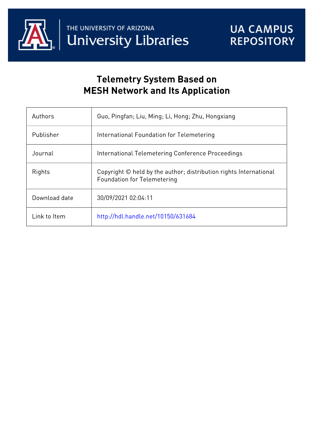 Telemetry System Based on MESH Network and Its Application