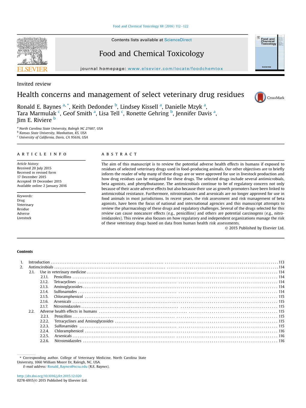 Health Concerns and Management of Select Veterinary Drug Residues