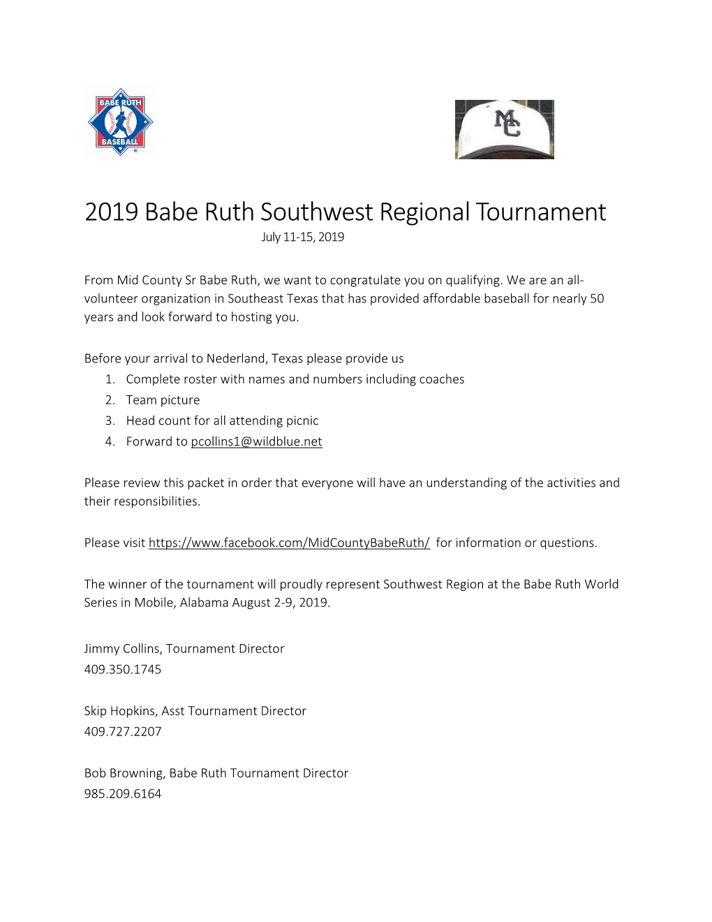 2019 Babe Ruth Southwest Regional Tournament July 11-15, 2019