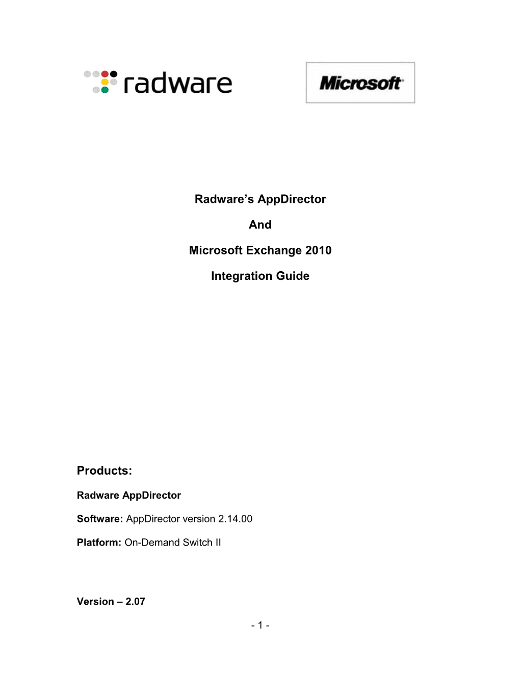 Radware Appdirector and Microsoft Exchange 2010