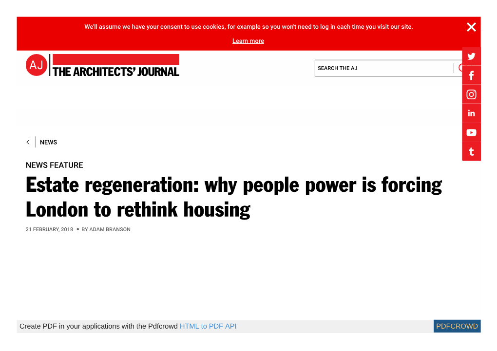 Estate Regeneration: Why People Power Is Forcing London to Rethink Housing 21 FEBRUARY, 2018 by ADAM BRANSON