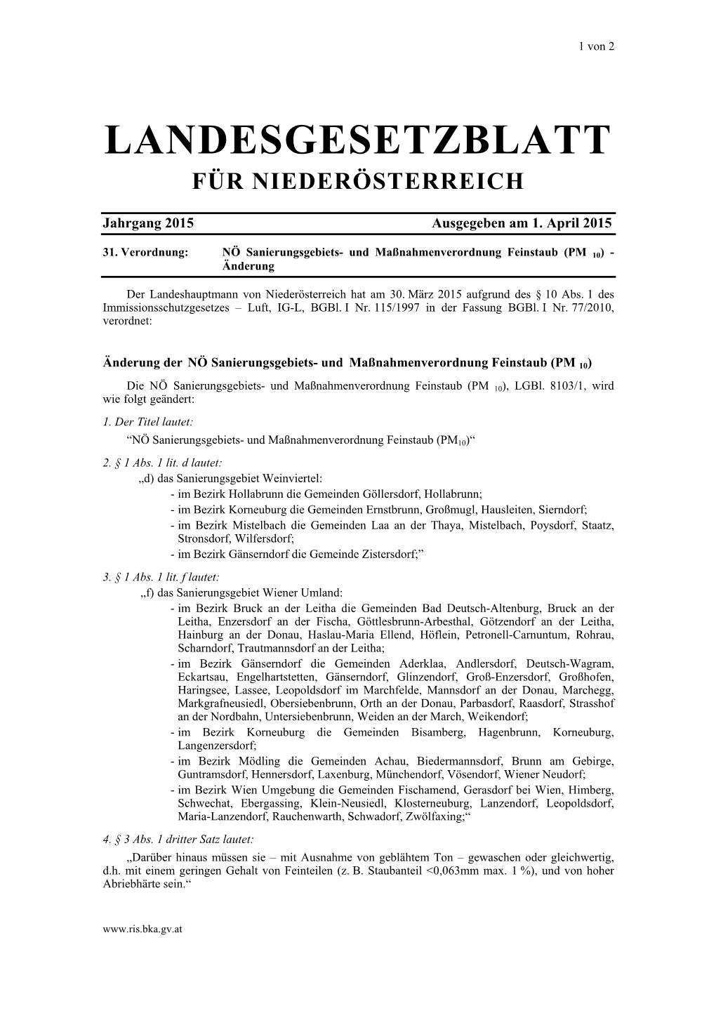 Landesgesetzblatt Für Niederösterreich