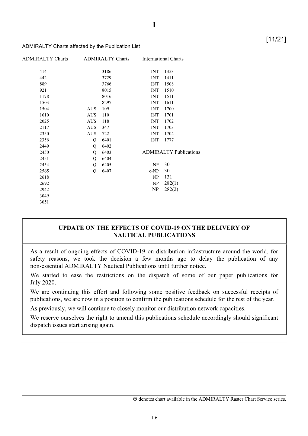 Update on the Effects of Covid-19 on the Delivery of Nautical Publications