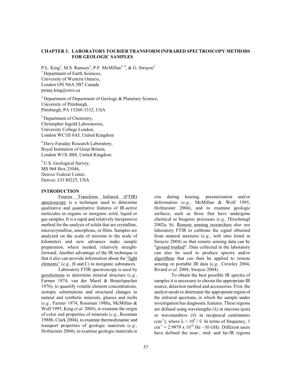 Laboratory Fourier Transform Infrared Spectroscopy Methods for Geologic Samples