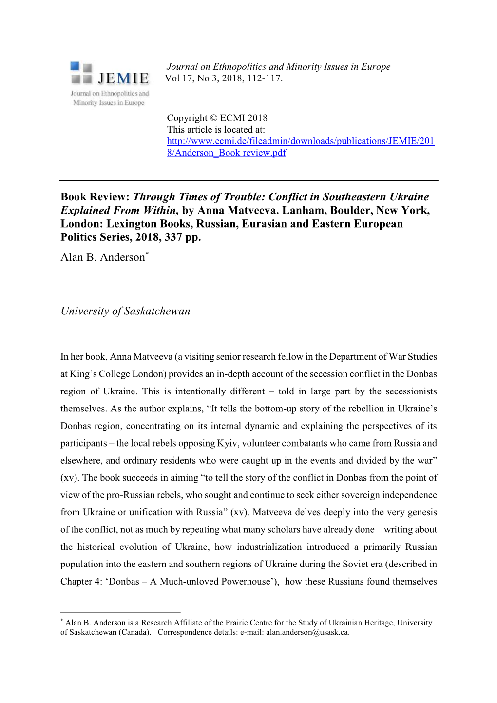 Book Review: Through Times of Trouble: Conflict in Southeastern Ukraine Explained from Within, by Anna Matveeva