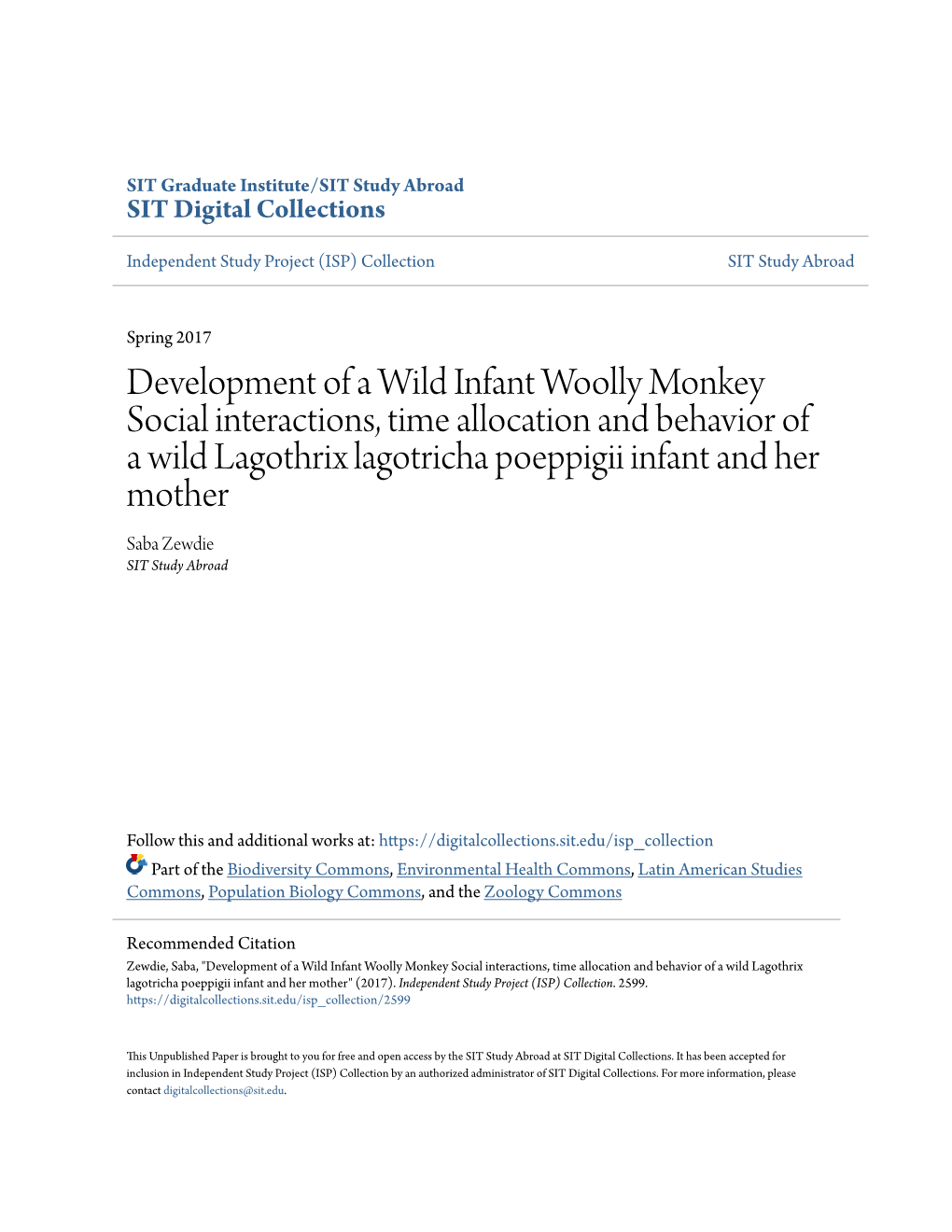 Development of a Wild Infant Woolly Monkey Social Interactions, Time