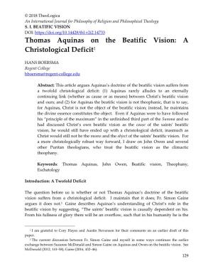 Thomas Aquinas on the Beatific Vision: a Christological Deficit1