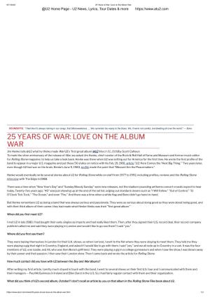 25 Years of War: Love on the Album War @U2 Home Page - U2 News, Lyrics, Tour Dates & More