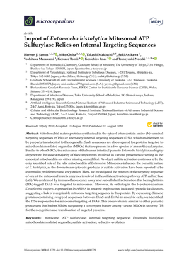 Import of Entamoeba Histolytica Mitosomal ATP Sulfurylase Relies on Internal Targeting Sequences