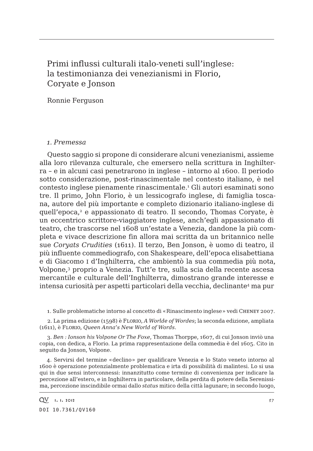 Primi Influssi Culturali Italo-Veneti Sull'inglese: La Testimonianza Dei