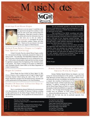 The Newsletter of Fall / Winter 2000 MGH Records T Able of Contents