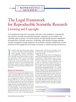 The Legal Framework for Reproducible Scientific Research Licensing and Copyright