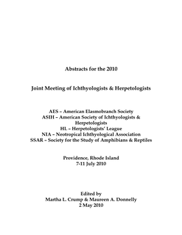 Abstracts for the 2010 Joint Meeting of Ichthyologists & Herpetologists