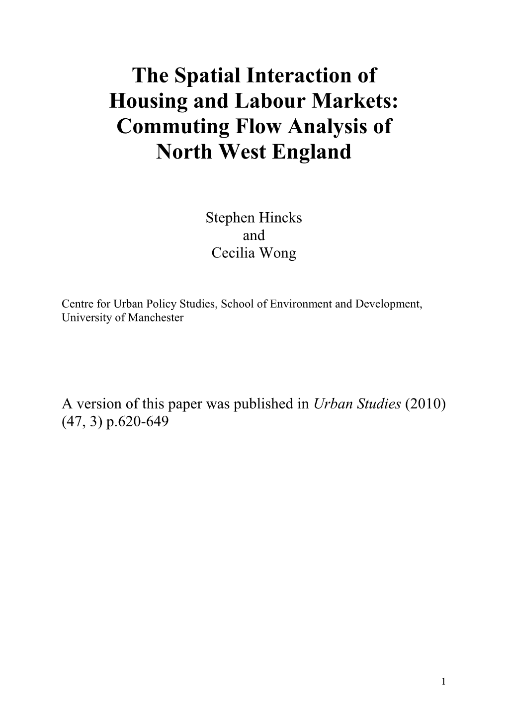 Commuting Flow Analysis of North West England