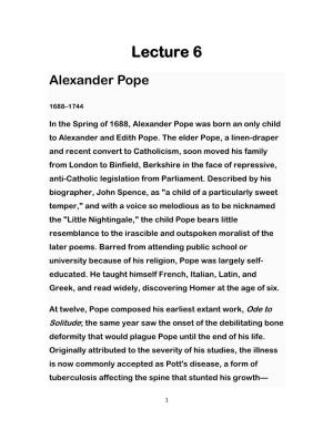 Lecture 6 Alexander Pope