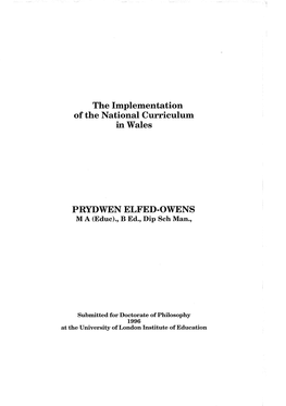 The Implementation of the National Curriculum in Wales PRYDWEN