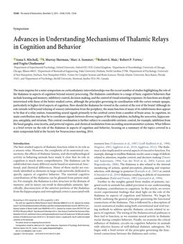 Advances in Understanding Mechanisms of Thalamic Relays in Cognition and Behavior