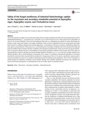 Update on the Mycotoxin and Secondary Metabolite Potential of Aspergillus Niger, Aspergillus Oryzae,Andtrichoderma Reesei