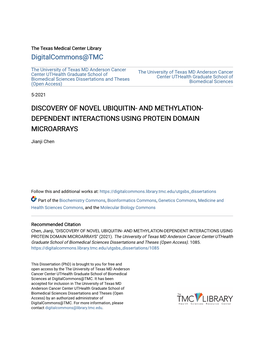 Discovery of Novel Ubiquitin- and Methylation-Dependent Interactions Using Protein Domain Microarrays" (2021)