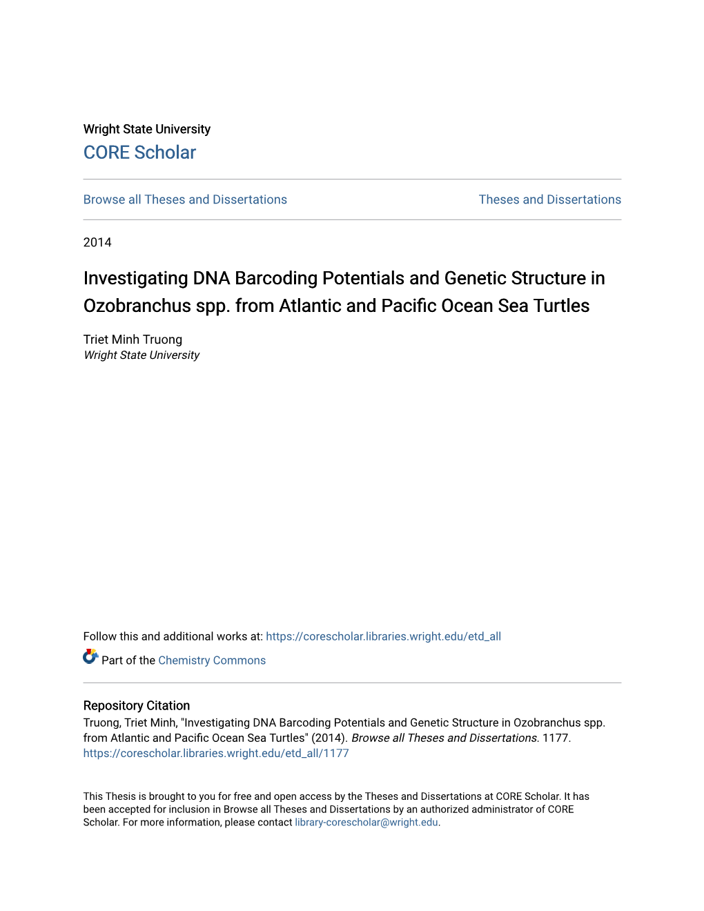 Investigating Dna Barcoding Potentials and Genetic Structure in Ozobranchus Spp. from Atlantic and Pacific Ocean Sea Turtles