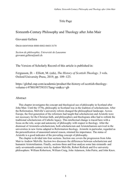 Sixteenth-Century Philosophy and Theology After John Mair