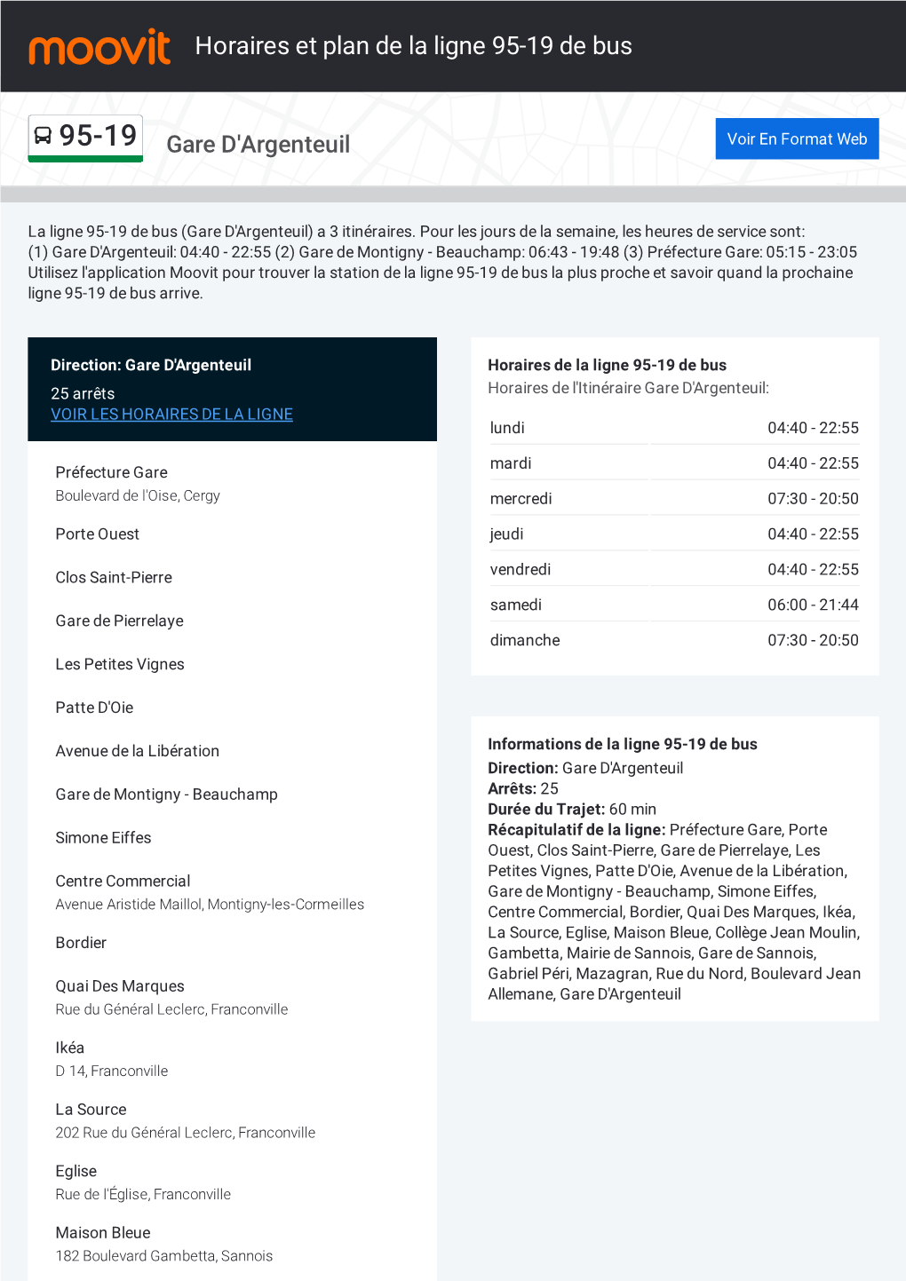 Horaires Et Trajet De La Ligne 95-19 De Bus Sur Une Carte