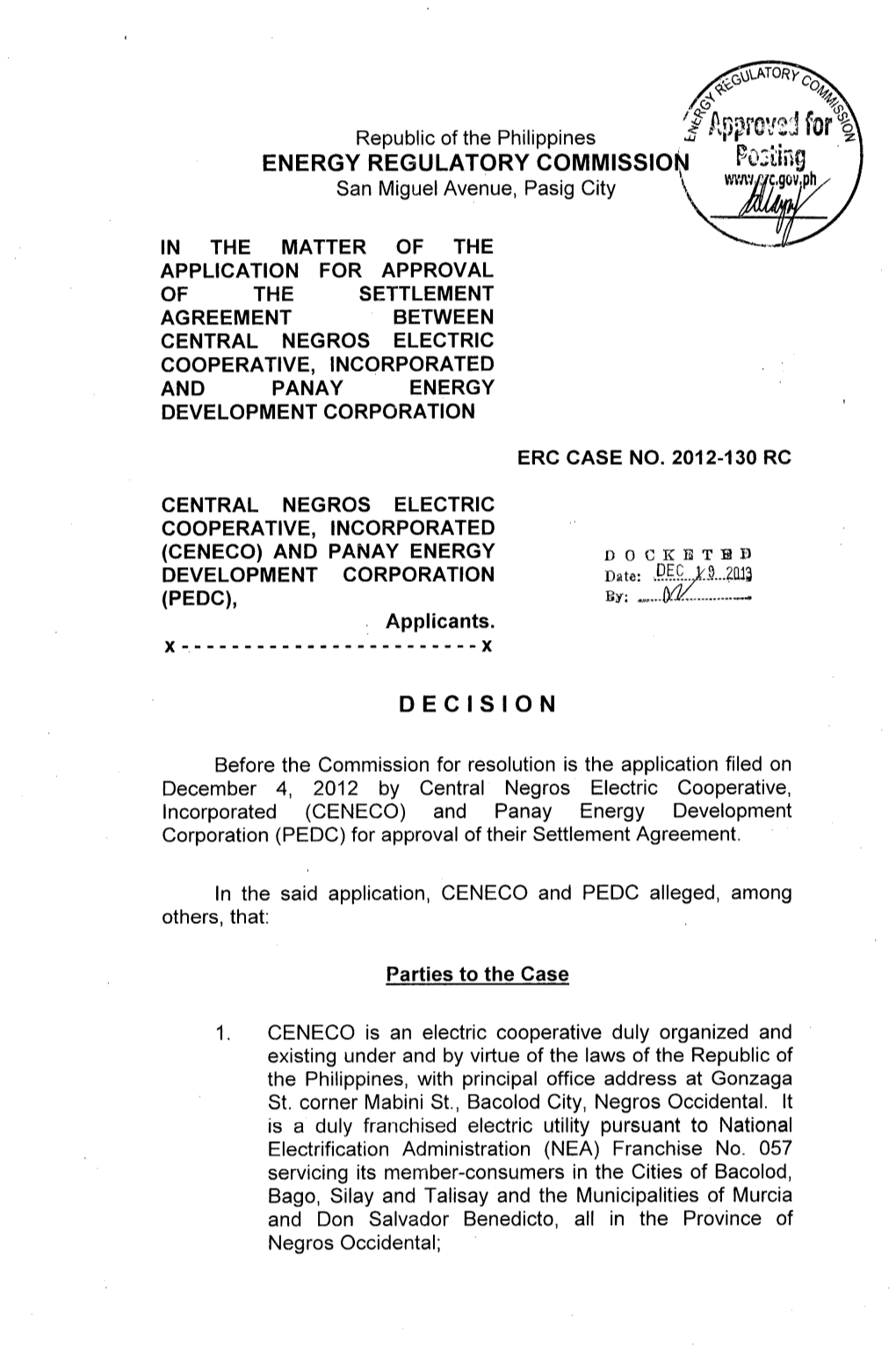 5 H.)F' O~~' Or,~ ENERGY REGULATORY COMMISSION R0:Tmg San Miguel Avenue, Pasig City ~C,Gov'ph