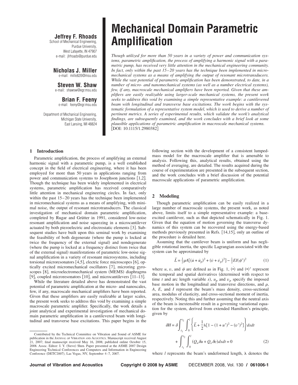 Mechanical Domain Parametric Amplification