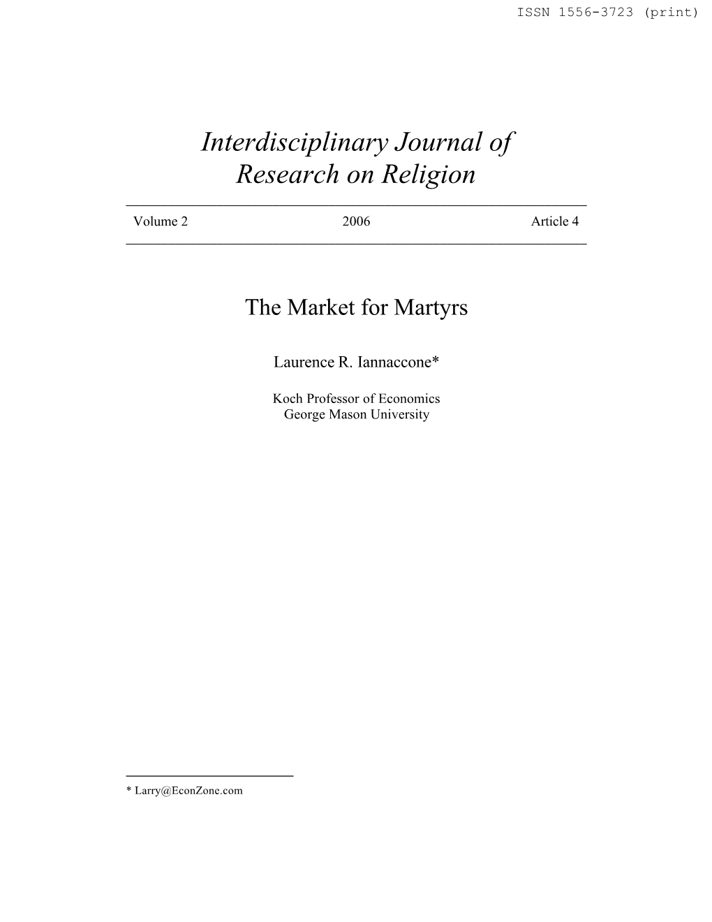 Interdisciplinary Journal of Research on Religion ______Volume 2 2006 Article 4 ______