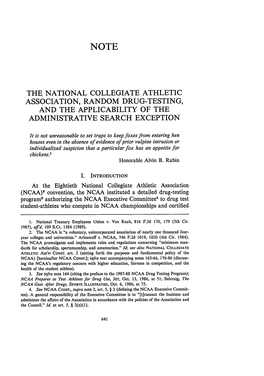 National Collegiate Athletic Association, Random Drug-Testing, and the Applicability of the Administrative Search Exception