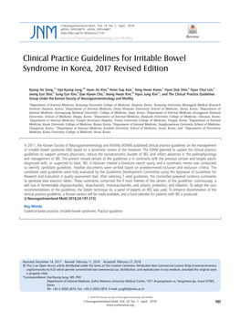 Clinical Practice Guidelines for Irritable Bowel Syndrome in Korea, 2017 Revised Edition