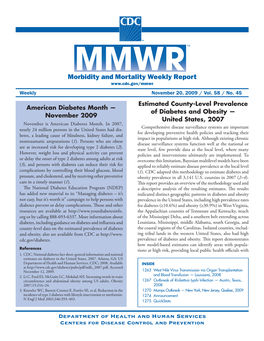 Morbidity and Mortality Weekly Report Weekly November 20, 2009 / Vol