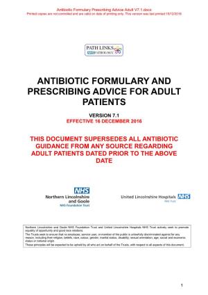 Antibiotic Formulary and Prescribing Advice for Adult Patients