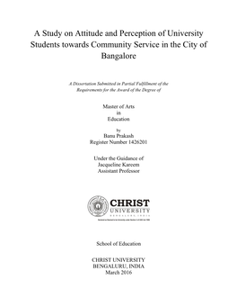 A Study on Attitude and Perception of University Students Towards Community Service in the City of Bangalore