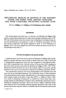 Preliminary Results of Mapping in the Western Gneiss and Schist Zone Around Vestfjord and Inner Gasefjord, South-West Scoresby Sund