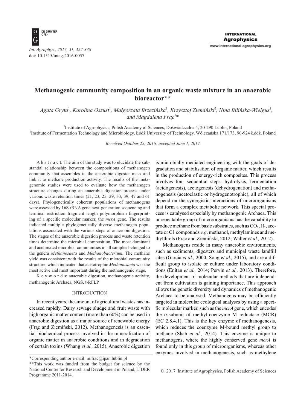 Methanogenic Community Composition in An