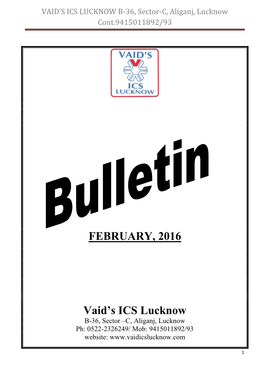 FEBRUARY, 2016 Vaid's ICS Lucknow