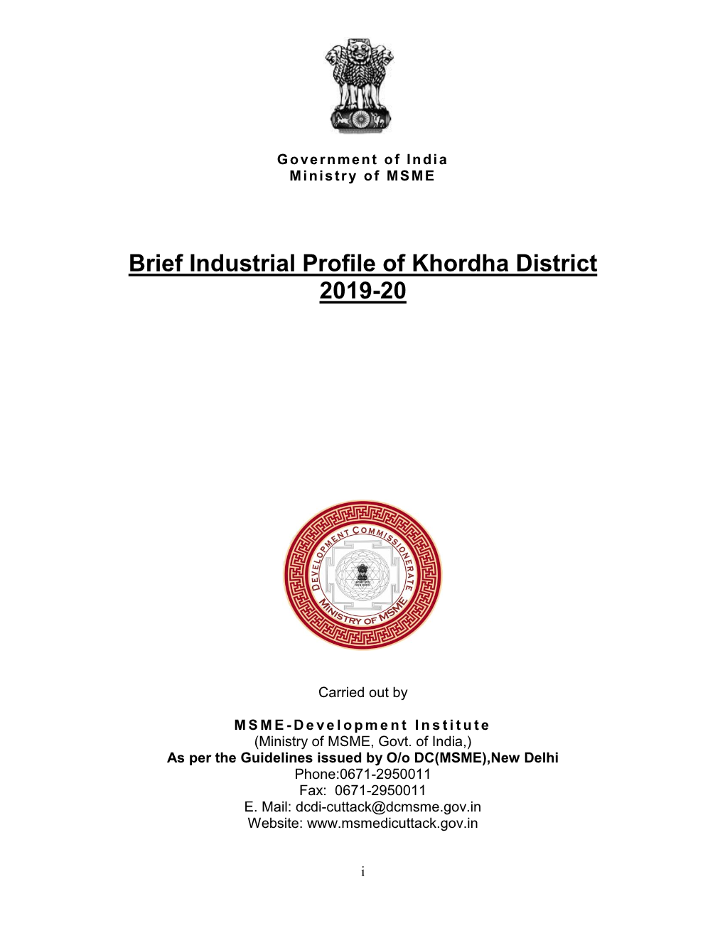 Brief Industrial Profile of Khordha District 2019-20