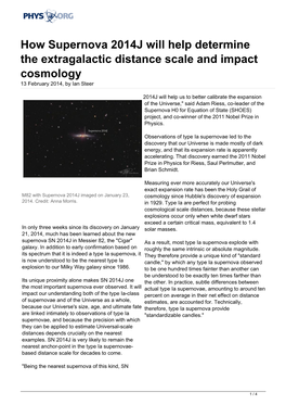 How Supernova 2014J Will Help Determine the Extragalactic Distance Scale and Impact Cosmology 13 February 2014, by Ian Steer