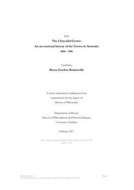 An Un-National History of the Crown in Australia Bruce Gordon Baskerville