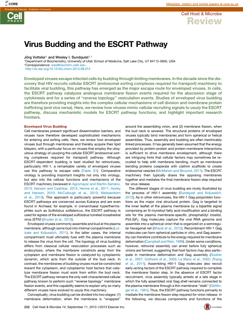 Virus Budding and the ESCRT Pathway