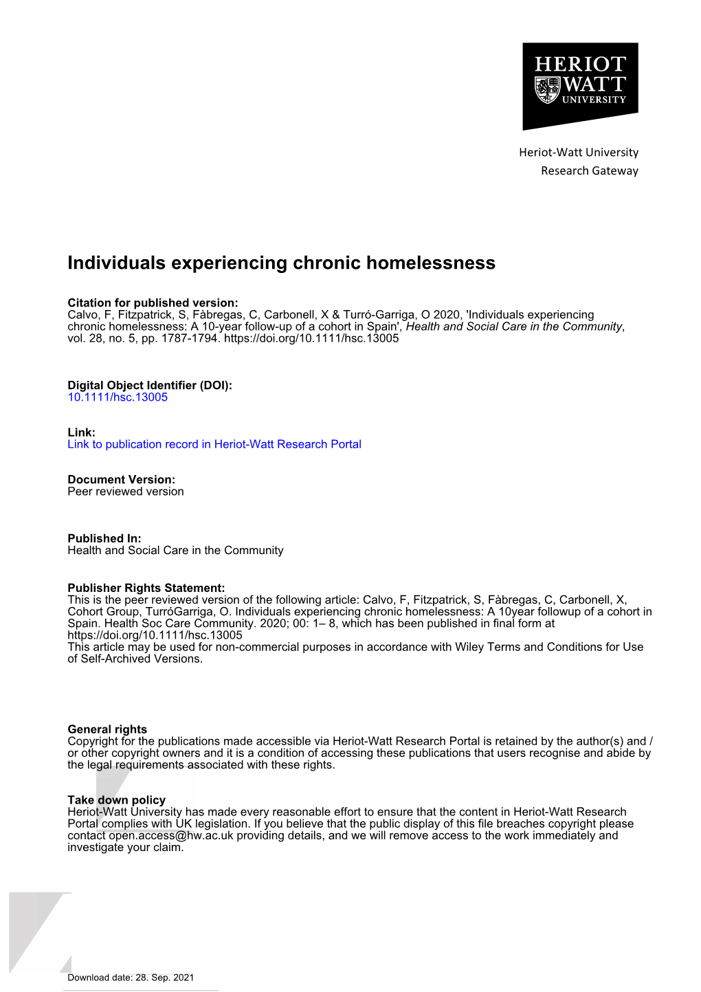 Individuals Experiencing Chronic Homelessness